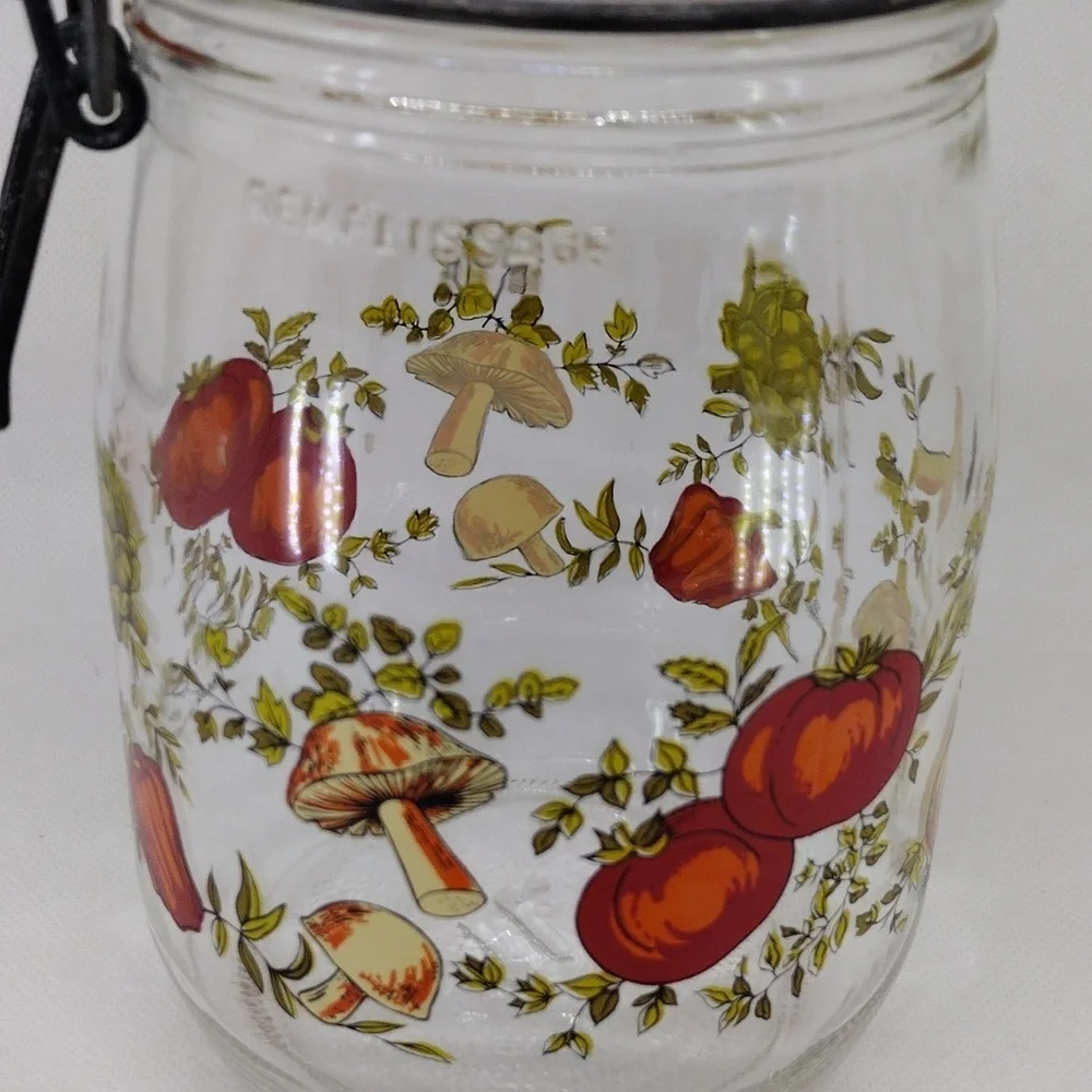 Vintage Arc France Spice‎ of Life Print Glass Hinged Canister 1 Liter